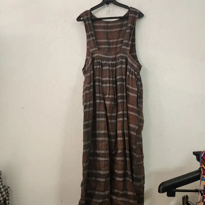 [BUNJANG] Checkered Long Dress Brown / 체크 롱 원피스 브라운 FREE