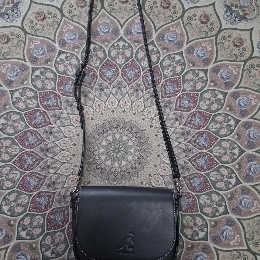[BUNJANG] Kangol Black Leather Half Moon Crossbody Bag / 캉골 블랙 가죽 하프문 크로스백