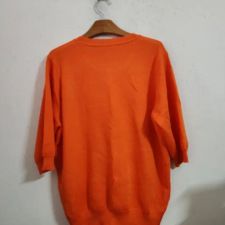 [BUNJANG] Orange Rose Sequin Knit 7-Sleeve Top / 오렌지색 장미 스팽글 니트 7부