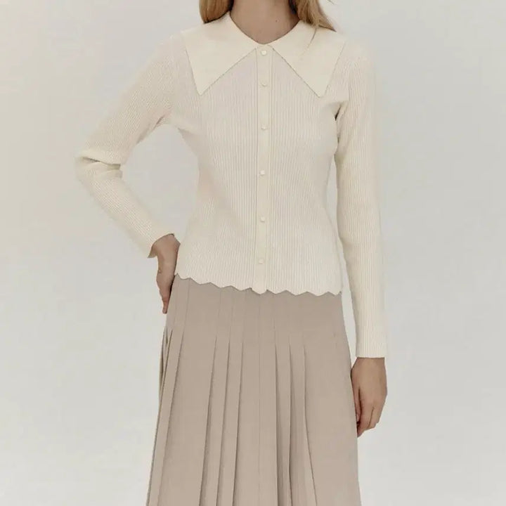 [BUNJANG] Ivory Collar Ribbed Knit Cardigan / 아이보리 카라넥 골지 니트 가디건