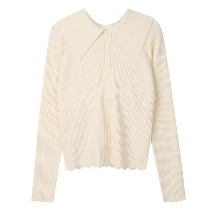 [BUNJANG] Ivory Collar Ribbed Knit Cardigan / 아이보리 카라넥 골지 니트 가디건