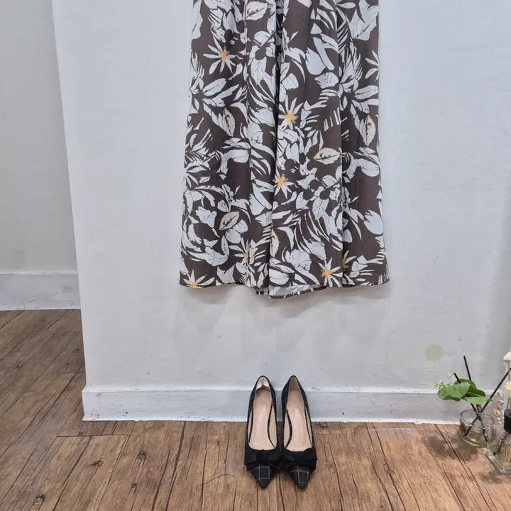 [BUNJANG] Floral Pattern Long Dress Brown / 플라워 패턴 롱 원피스 브라운