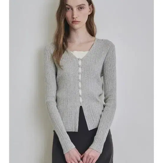 [BUNJANG] Customa Clock Ribbed Knit Cardigan - GRLONG / 커스텀어클락 골지니트 가디건 -GRLONG