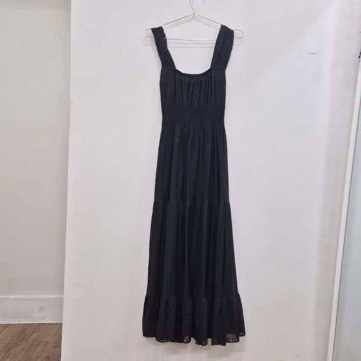 [BUNJANG] Black Lace Ruffle Square Neck Long Dress / 레이스  블랙 롱 원피스 캉캉 스퀘어넥