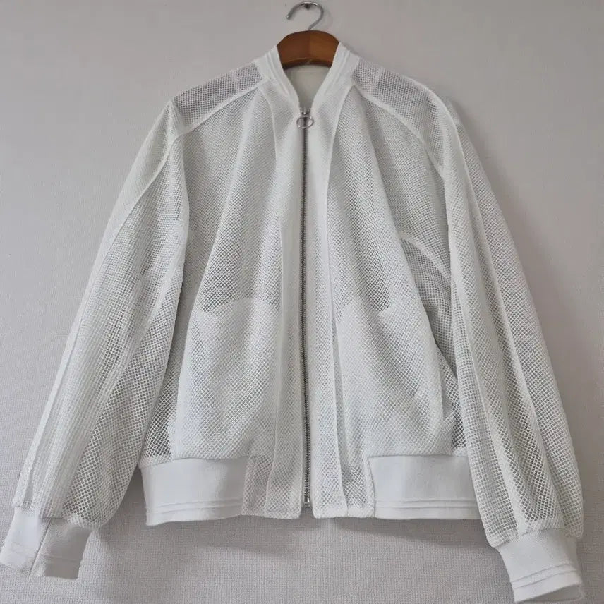 [BUNJANG] Hansome System White Mesh Zip-Up Jumper / [한섬시스템]화이트 메쉬 망사 집업 점퍼