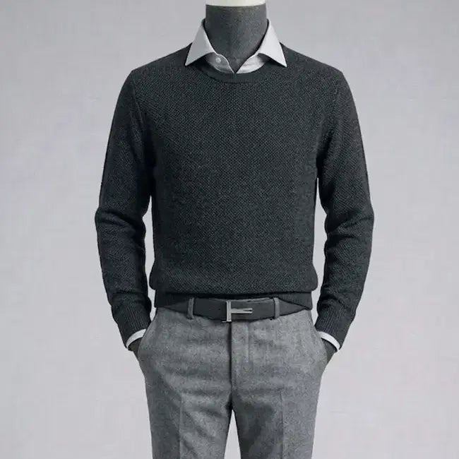 [BUNJANG] And Z by ZIOZIA Wool Blend Waffle Knit Sweater Charcoal Size 100 Slim / 지오지아 And Z/앤드지 울 블렌디드 차콜 크루넥 와플니트/100