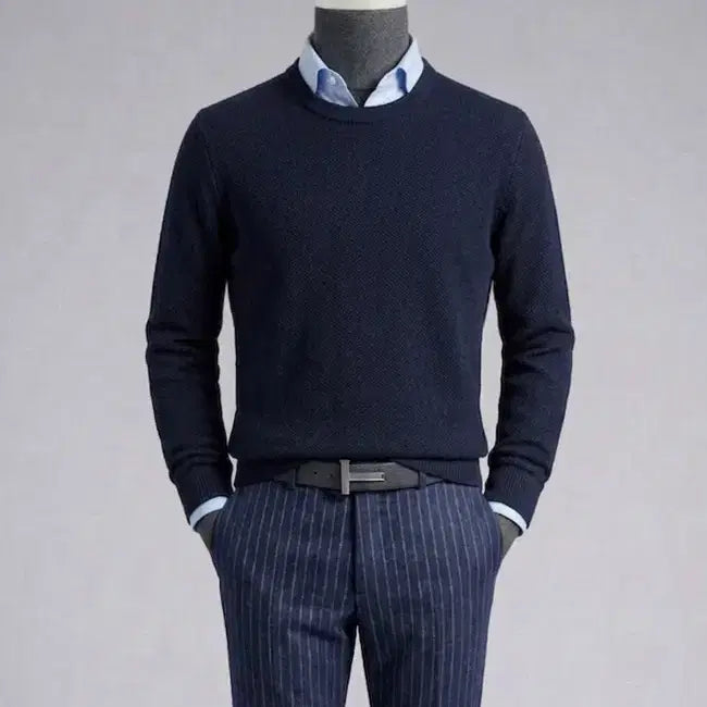 [BUNJANG] ZIOZIA &amp; Z Wool Blended Waffle Knit Navy / 지오지아 And Z/앤드지 울 블렌디드 크루넥 와플니트 네이비/100