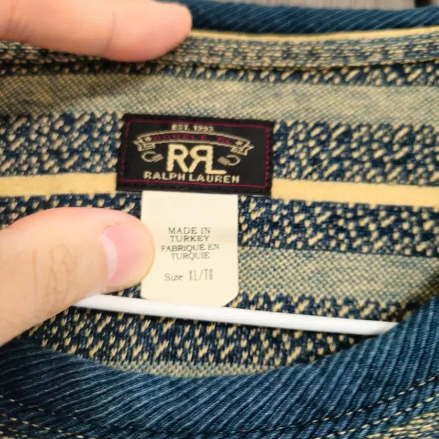 [BUNJANG] RRL Indigo Jacquard Stripe Short Sleeve T-Shirt / [L]RRL 더블알엘 인디고 자카드 스트라이프 반팔 티셔츠