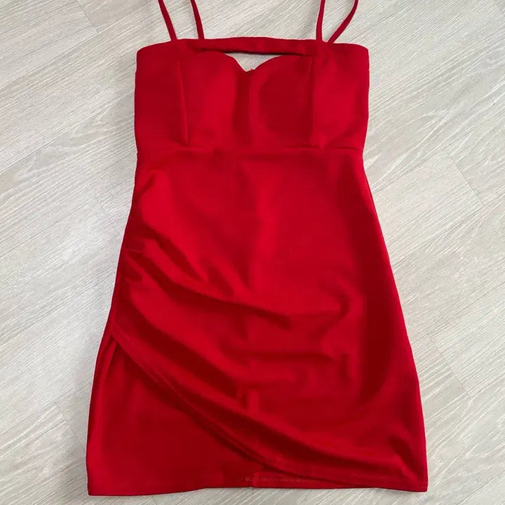 [BUNJANG] Red Shirring Mini Dress Party Dress / 레드 셔링 미니원피스 홀복 파티드레스