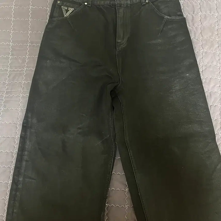[BUNJANG] Bonbatti Black Coated Wide Denim Pants Size 2 / 본바트 블랙 코팅 와이드 데님 팬츠 2사이즈
