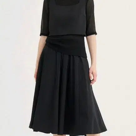 [BUNJANG] SJSJ Waist Leather Block Flare Skirt / 한섬 SJSJ 웨이스트 레더 블록 플레어 스커트 55 새상품