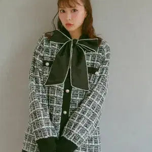 [BUNJANG] Evelyn Tweed Knit Cardigan Black / evelyn 에블린 트위드 니트 가디건 블랙 양산형
