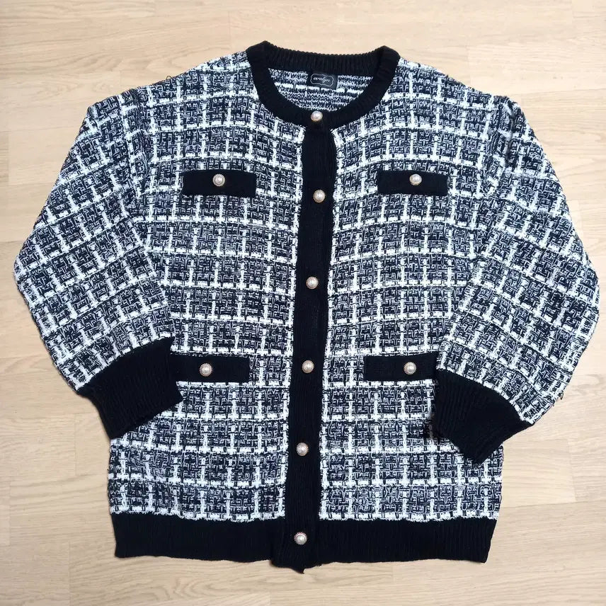 [BUNJANG] Evelyn Tweed Knit Cardigan Black / evelyn 에블린 트위드 니트 가디건 블랙 양산형