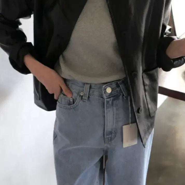 [BUNJANG] Doondoh Vegan Leather Jacket Black / 드온도 비건 레더 자켓