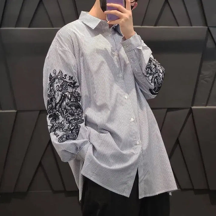 [BUNJANG] Songzio Homme Striped Embroidered Shirt / 송지오옴므 스트라이프 자수 셔츠