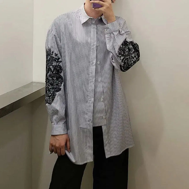 [BUNJANG] Songzio Homme Striped Embroidered Shirt / 송지오옴므 스트라이프 자수 셔츠