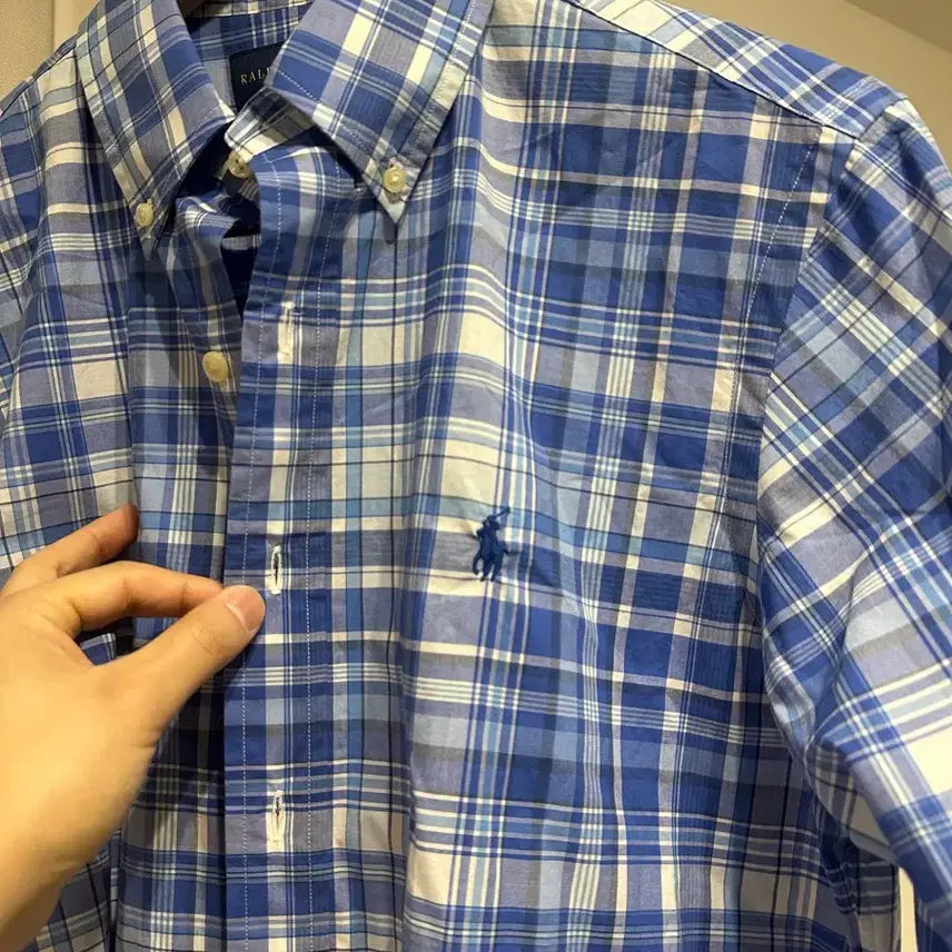 [BUNJANG] Polo Ralph Lauren Blue Check Stretch Shirt / 폴로 랄프로렌 블루 체크 스트레치 셔츠