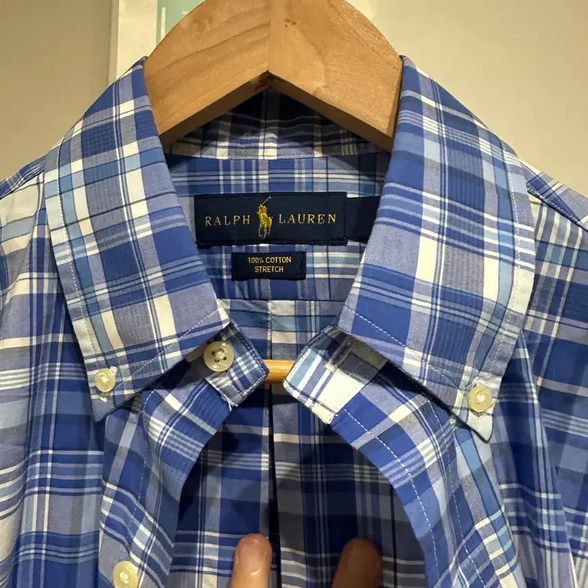 [BUNJANG] Polo Ralph Lauren Blue Check Stretch Shirt / 폴로 랄프로렌 블루 체크 스트레치 셔츠