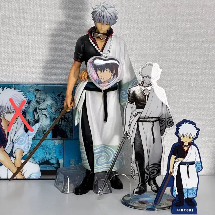 [BUNJANG] Gintama 20th Anniversary Gintoki Ichiban Kuji Figure &amp; Stands Bundle Set / 은혼 20주년 긴토키 b상 피규어 원화전 은박스탠드 H상 러버스탠드