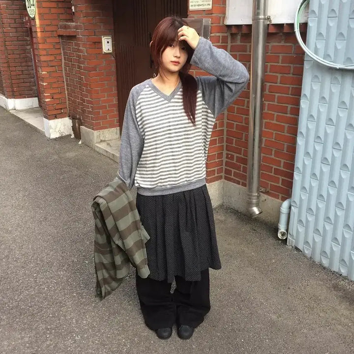 [BUNJANG] Yeit Dot Fleece Layered Pleated Skirt Pants Black / 예잇 도트 기모 레이어드 플리츠 스커트 팬츠 블랙