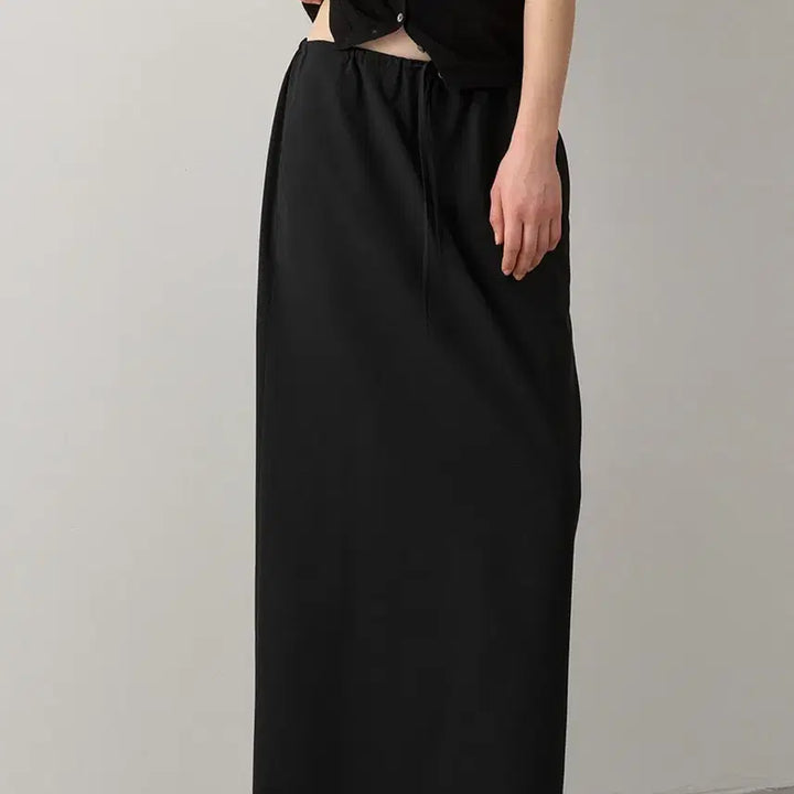 [BUNJANG] Facade Pattern Summer Wool Maxi Skirt Black Medium / 파사드패턴 썸머울 맥시 밴딩 스커트 블랙 미디움