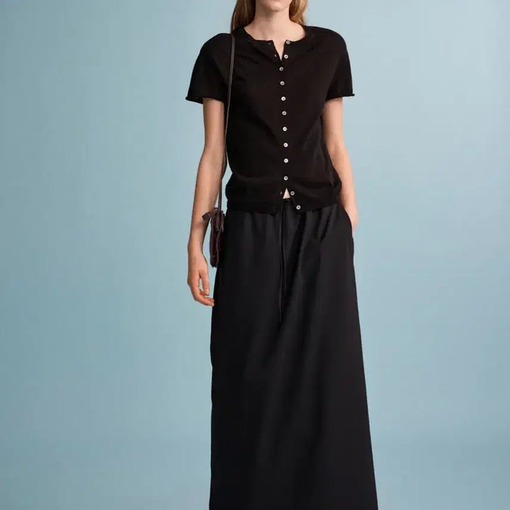 [BUNJANG] Facade Pattern Summer Wool Maxi Skirt Black Medium / 파사드패턴 썸머울 맥시 밴딩 스커트 블랙 미디움
