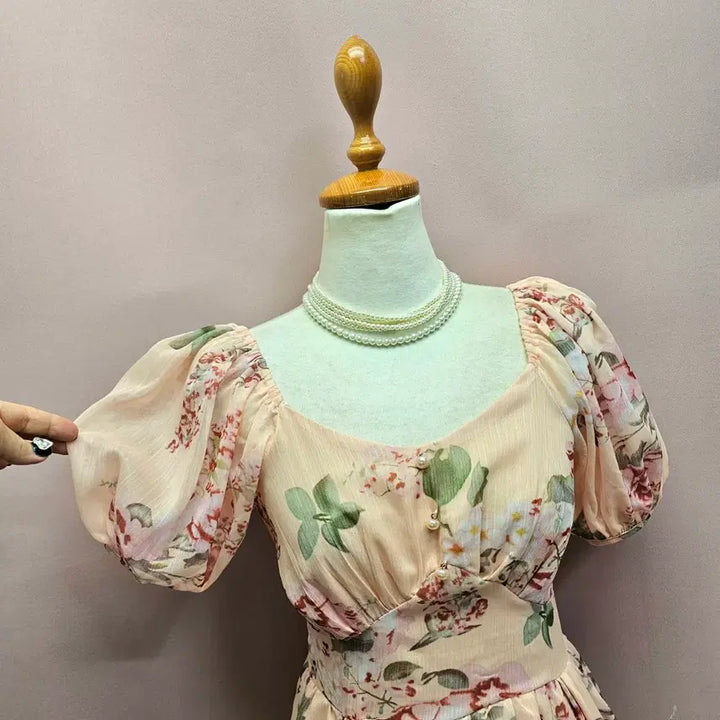 [BUNJANG] Goddess Flower Chiffon Long Dress / 여신 플라워 쉬폰 롱원피스