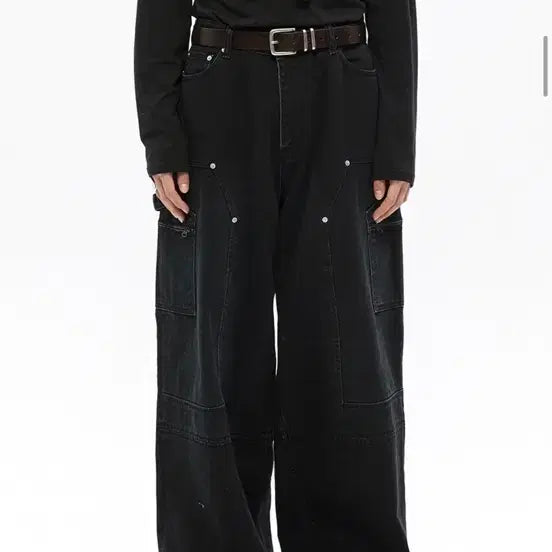 [BUNJANG] Allene Carpenter Cargo Washed Jeans Black / [3]알렌느 카펜터 카고 워시드 진 팬츠