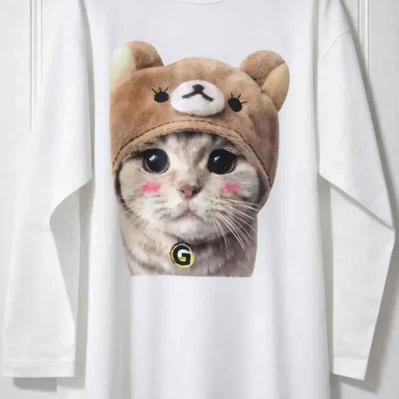 [BUNJANG] G-STELLA Cat Character Long Sleeve T-Shirt Dress / 고양이 캐릭터 프린팅 롱 슬리브 원피스 박시핏