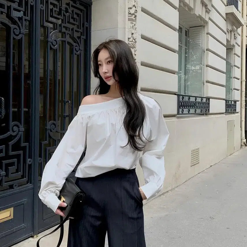 [BUNJANG] Bron Off-Shoulder Blouse White / 브론 오프숄더 블라우스 화이트