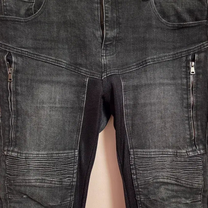 [BUNJANG] High Rider Black Washing Denim Biker Jeans / 하이라이더 블랙 워싱 데님 바이커진
