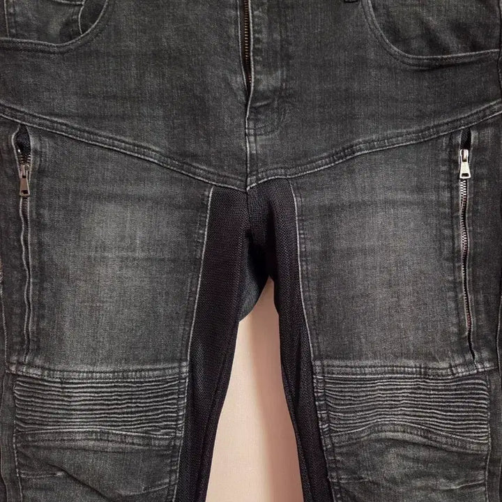 [BUNJANG] High Rider Black Washing Denim Biker Jeans / 하이라이더 블랙 워싱 데님 바이커진
