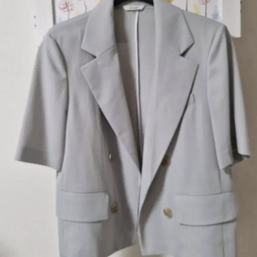 [BUNJANG] SISTINA Short Sleeve Double-Button Jacket Light Grey / 시스티나 반팔 더블버튼 자켓 라이트그레이
