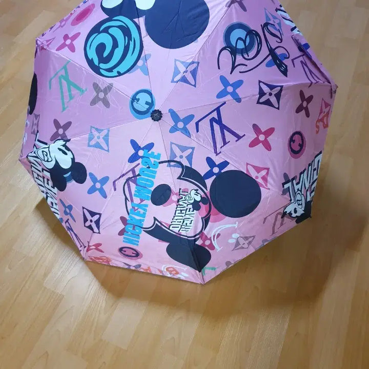 [BUNJANG] Disney Mickey Mouse Collaboration Pink Automatic Sun Umbrella / 미키마우스 LV 콜라보  핑크색 자동 양산 풀박스