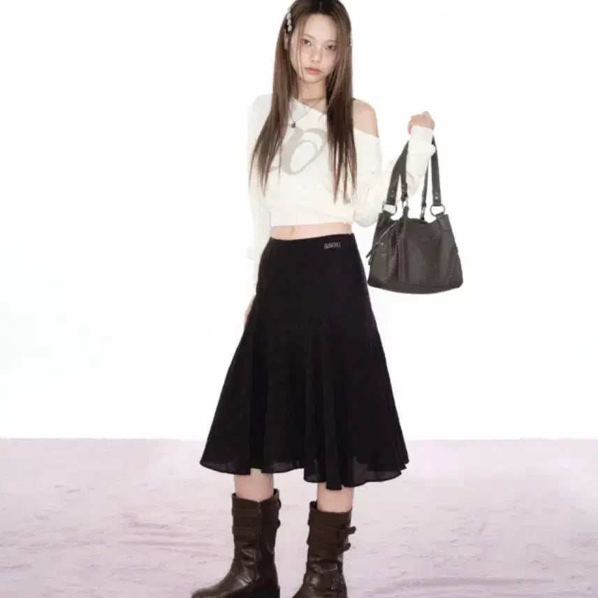 [BUNJANG] AZ ON London Check Midi Skirt Black / 애즈온 런던 체크 미디 스커트 블랙