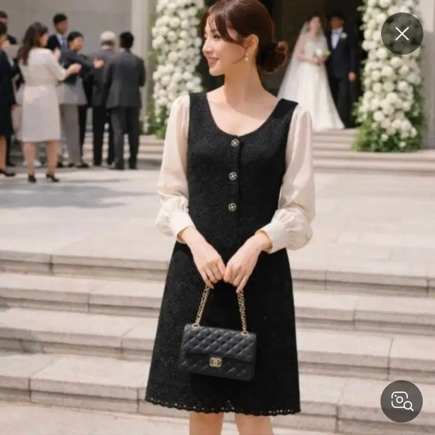 [BUNJANG] DEWL Lace Flower Button Dress Black Size 55 / 듀엘 원피스