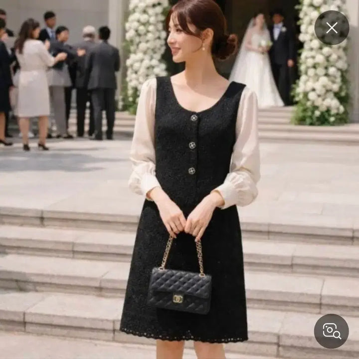 [BUNJANG] DEWL Lace Flower Button Dress Black Size 55 / 듀엘 원피스