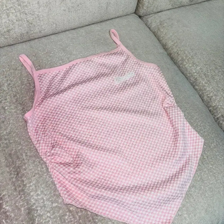 [BUNJANG] Bitter Cells Pink Gingham Check Sleeveless Top / 비터셀즈 핑크 깅엄 체크 슬리브리스