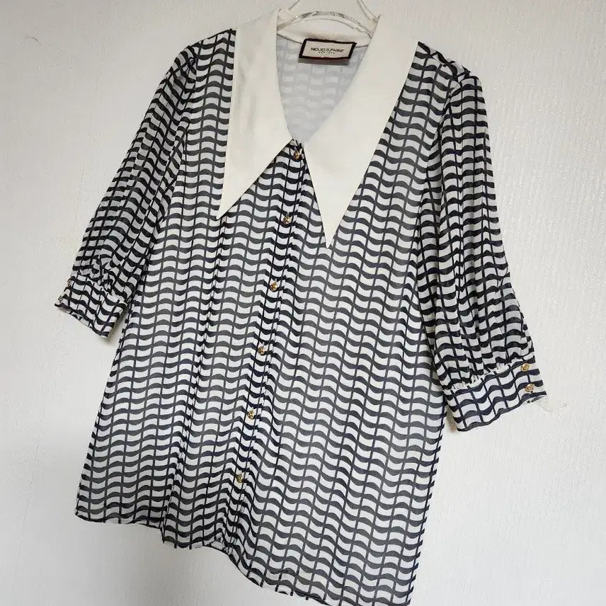 [BUNJANG] MOJO.S.FENE 2019 Long Collar Chiffon Blouse (Size 55-66) / 모조에스핀2019 롱카라 쉬폰 블라우스55반~66반
