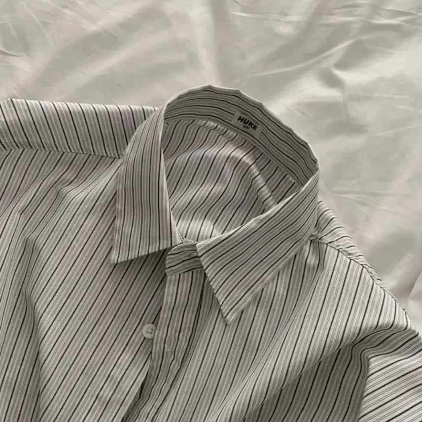 [BUNJANG] HUKE Striped Shirt Charcoal Grey (XS) / HUKE 스트라이프 셔츠 차콜그레이(XS)