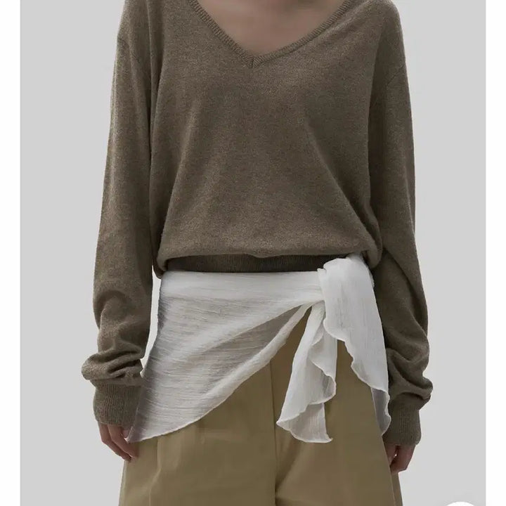 [BUNJANG] Poneck V-Neck Knit Long Sleeve T-Shirt / 포네크 브이넥 니트 긴팔 티셔츠
