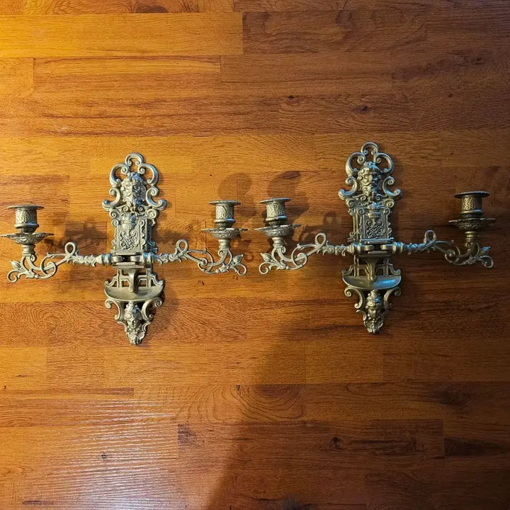 [BUNJANG] Vintage Italian Solid Brass 2-Arm Wall Sconce (Set of 2) / 올드 빈티지 이태리 황동 벽걸이 2구 촛대(캔들) 2개.