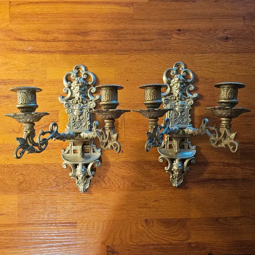 [BUNJANG] Vintage Italian Solid Brass 2-Arm Wall Sconce (Set of 2) / 올드 빈티지 이태리 황동 벽걸이 2구 촛대(캔들) 2개.