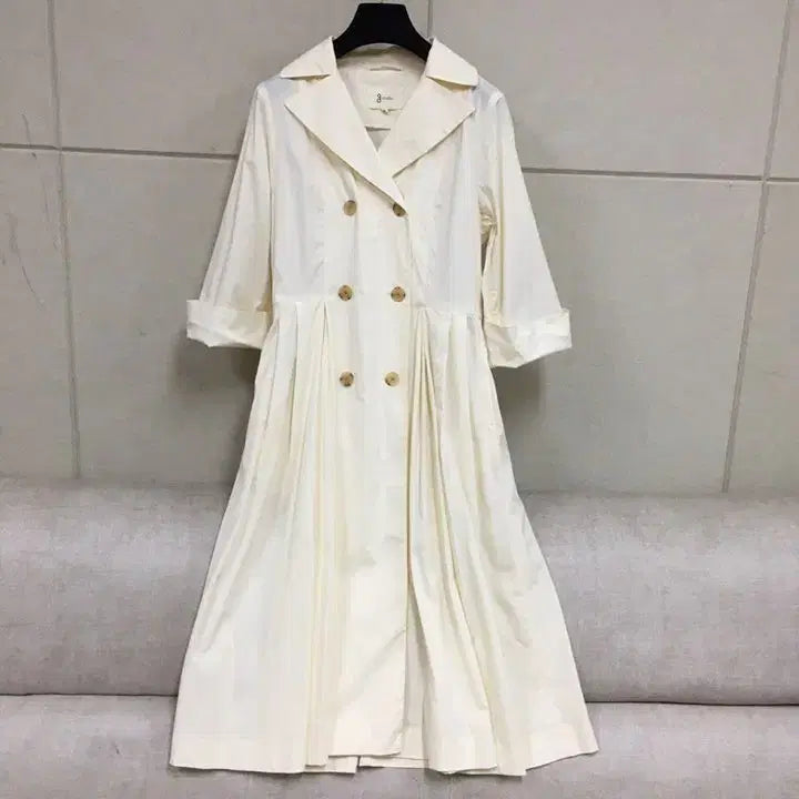 [BUNJANG] Zstudio Ivory 3/4 Sleeve Flare Double-Button Shirt Long Dress / 지스튜디오  아이보리 칠부소매 플레어 더블단추 셔츠 롱원피스