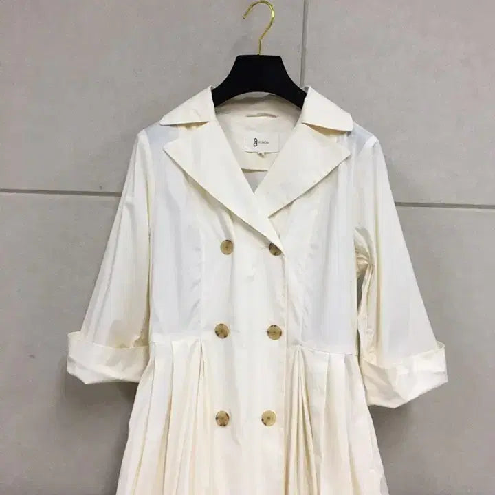 [BUNJANG] Zstudio Ivory 3/4 Sleeve Flare Double-Button Shirt Long Dress / 지스튜디오  아이보리 칠부소매 플레어 더블단추 셔츠 롱원피스