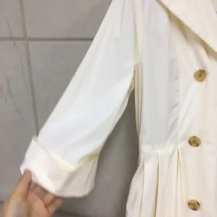 [BUNJANG] Zstudio Ivory 3/4 Sleeve Flare Double-Button Shirt Long Dress / 지스튜디오  아이보리 칠부소매 플레어 더블단추 셔츠 롱원피스
