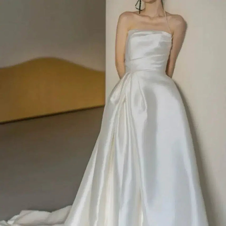 [BUNJANG] White Silk 2-Part Concept Wedding Dress / 셀프웨딩 드레스 졸업사진 화이트 실크 2부 컨셉사진 피로연