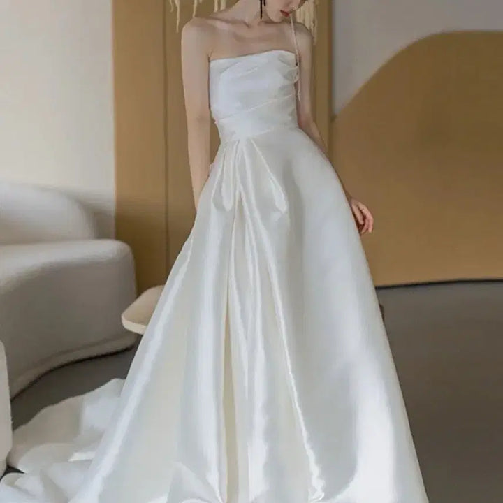[BUNJANG] White Silk 2-Part Concept Wedding Dress / 셀프웨딩 드레스 졸업사진 화이트 실크 2부 컨셉사진 피로연