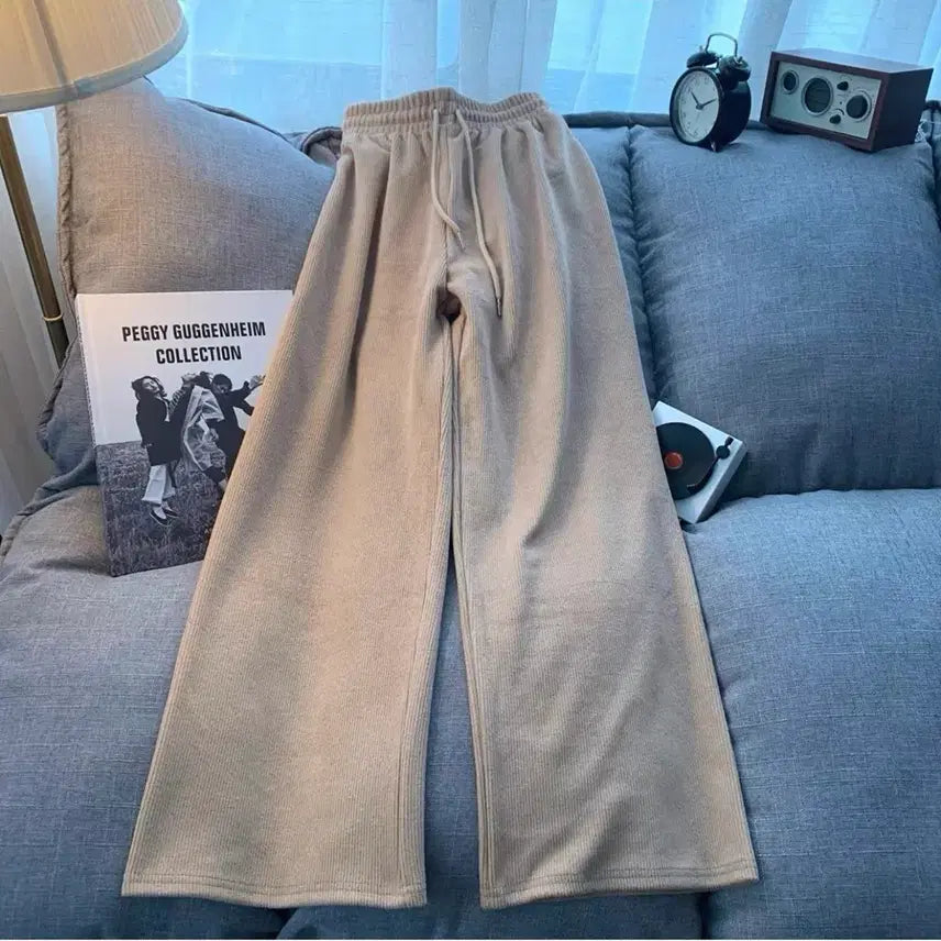 [BUNJANG] Corduroy Banding Slacks Pants Beige Stripe L / 여성 슬랙스 코듀로이 밴딩 팬츠 베이지 줄무늬 L
