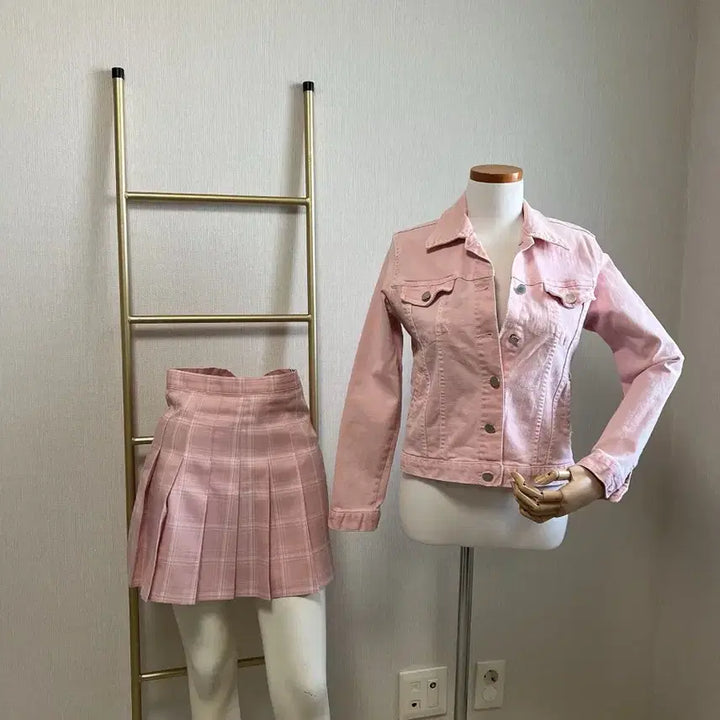 [BUNJANG] Lovely Pink Denim Jacket &amp; Pleated Skirt Set / 코디세트8